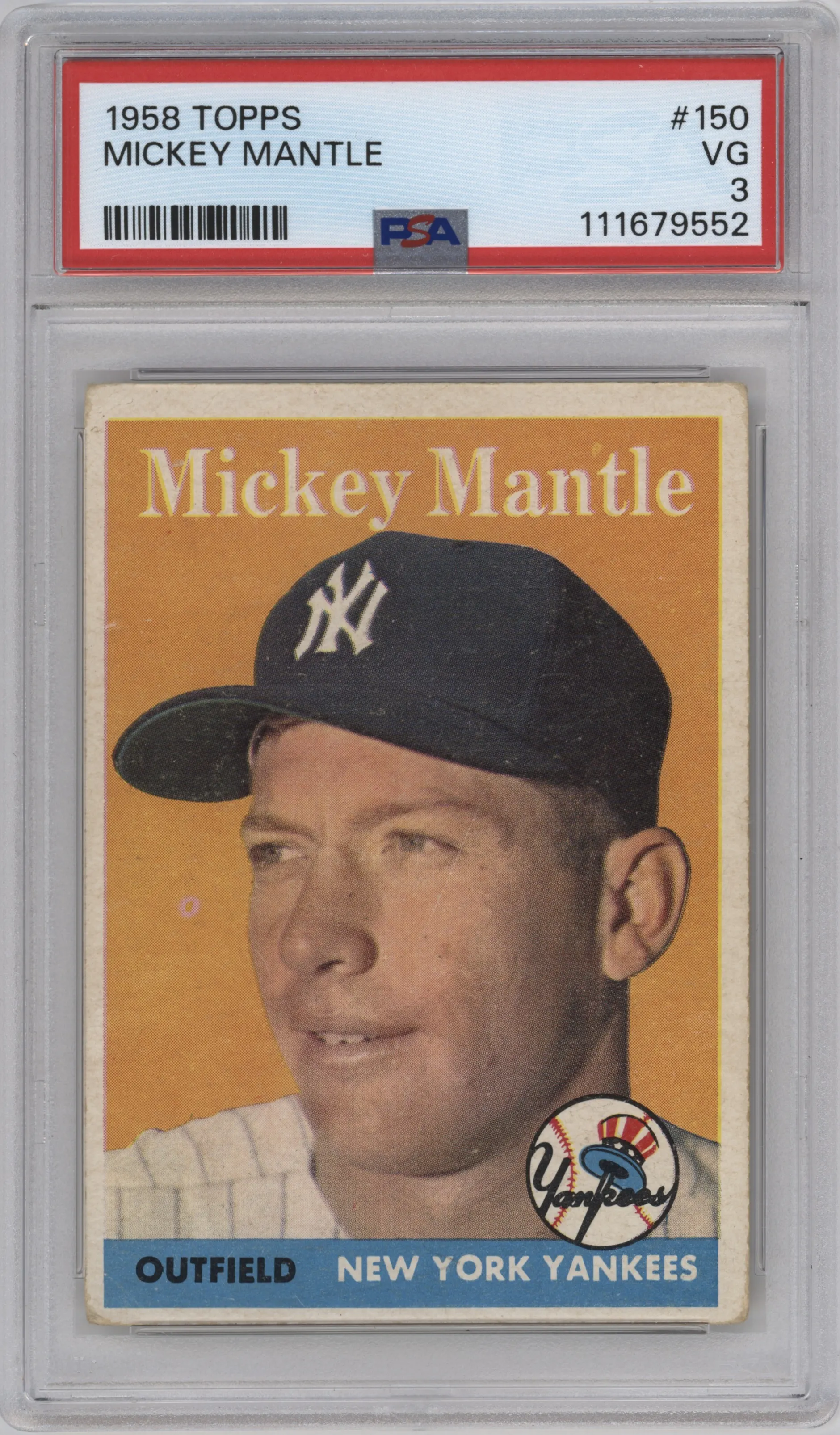 1958 Topps Mickey Mantle PSA VERY GOOD 3 #150 PSA 3