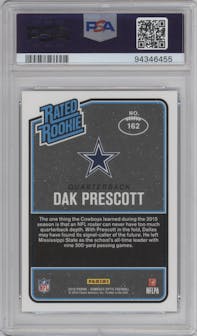 Dak Prescott from the 2016 Panini Donruss Optic set featuring a Purple parallel graded by PSA and given an overall grade of 10.