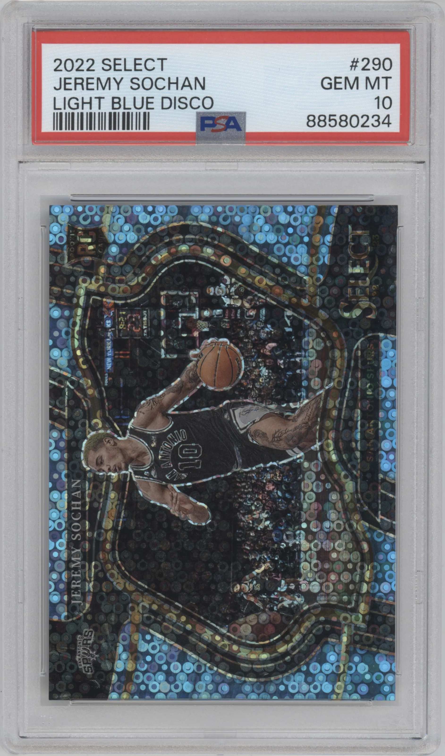 2022 Panini Select Courtside Jeremy Sochan Disco Light Blue #290 PSA 10