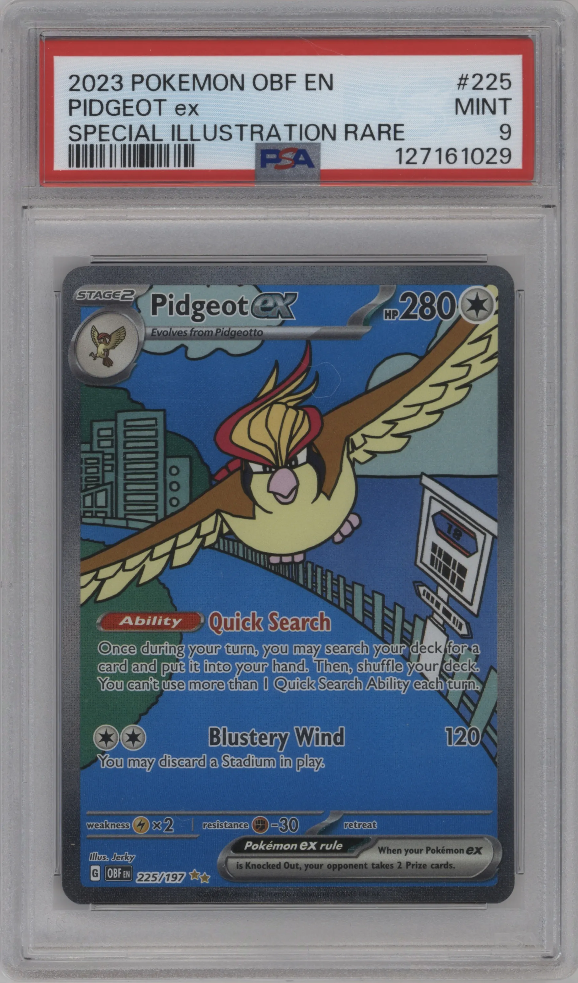 2023 Pokemon SV Obsidian Flame Pidgeot EX #225 PSA 9