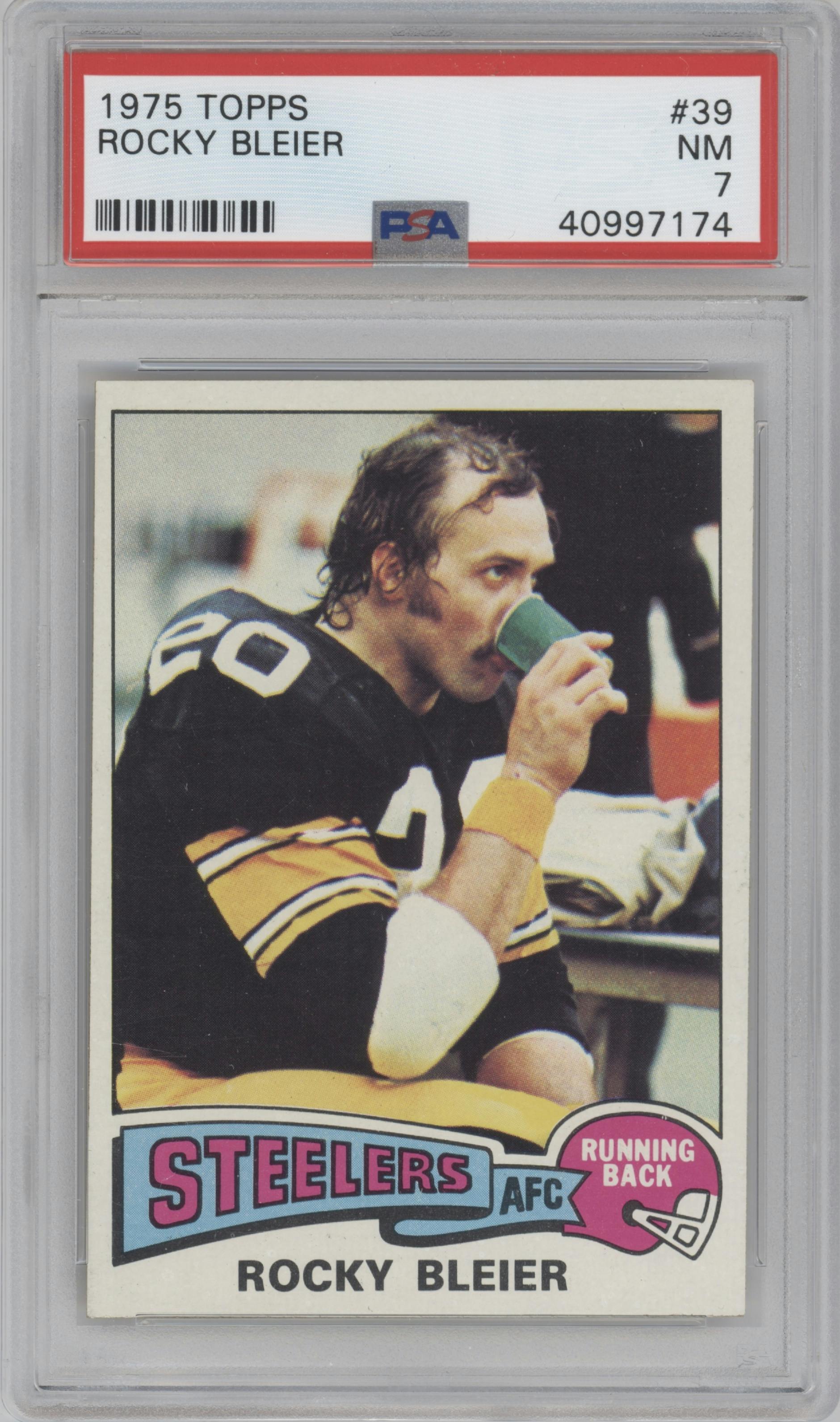 Rocky Bleier from the 1975 Topps  set graded by PSA and given an overall grade of 7.