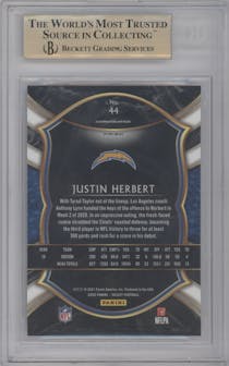 Justin Herbert from the 2020 Panini Select set featuring a Zebra parallel graded by Beckett and given an overall grade of 9.5.