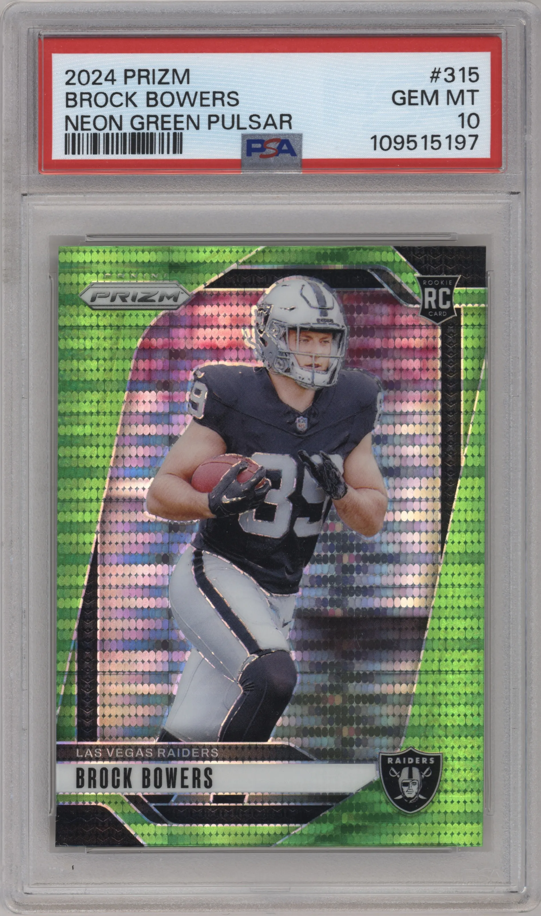 2024 Panini Prizm Brock Bowers Neon Green Pulsar #315 PSA 10