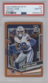 CeeDee Lamb from the 2023 Donruss Optic set featuring a Orange parallel graded by PSA and given an overall grade of 10.
