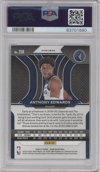 Anthony Edwards from the 2020-21 Panini Prizm set featuring a Silver Prizm parallel graded by PSA and given an overall grade of 10.