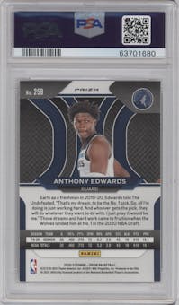 Anthony Edwards from the 2020-21 Panini Prizm set featuring a Silver Prizm parallel graded by PSA and given an overall grade of 10.