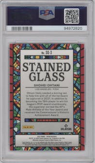 Shohei Ohtani from the 2022 Panini Prizm set graded by PSA and given an overall grade of 9.
