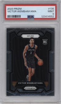 Victor Wembanyama from the 2023-24 Panini Prizm set graded by PSA and given an overall grade of 9.