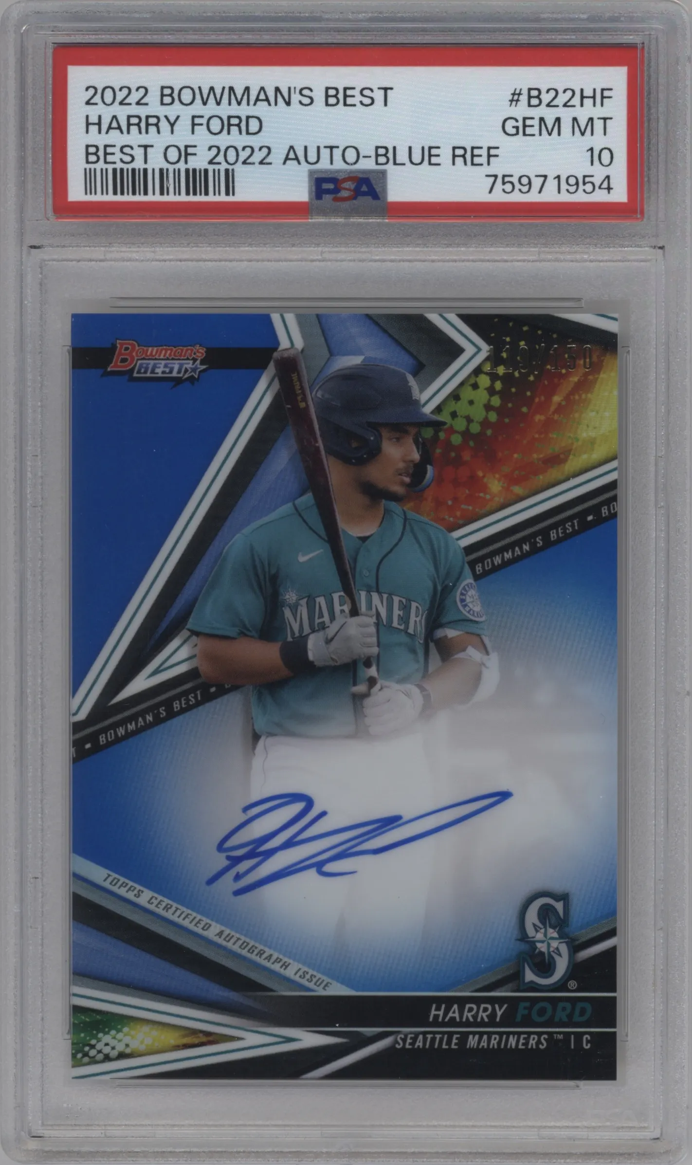 2022 Bowman’s Best Best of 2022 Auto Harry Ford Blue Refractor #B22-HF PSA 10
