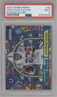 Jonathan Taylor from the 2020 Panini Prizm set graded by PSA and given an overall grade of 9.
