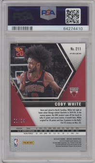 Coby White from the 2019-20 Panini Mosaic  set featuring a Purple Snakeskin parallel graded by PSA and given an overall grade of 10.