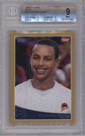 Stephen Curry from the 2009-10 Topps set featuring a Gold parallel graded by Beckett and given an overall grade of 9.
