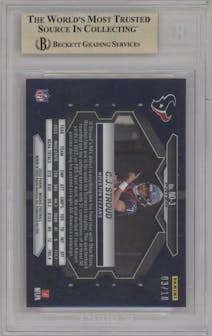 C.J. Stroud  from the 2023 Panini Mosaic set featuring a No Huddle Gold parallel graded by Beckett and given an overall grade of 9.5.