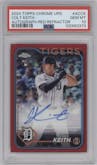 Colt Keith from the 2024 Topps Chrome Update set featuring a Red Refractor parallel graded by PSA and given an overall grade of 10.