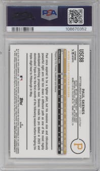 Paul Skenes from the 2024 Topps Chrome Update set featuring a Negative Refractor parallel graded by PSA and given an overall grade of 10.