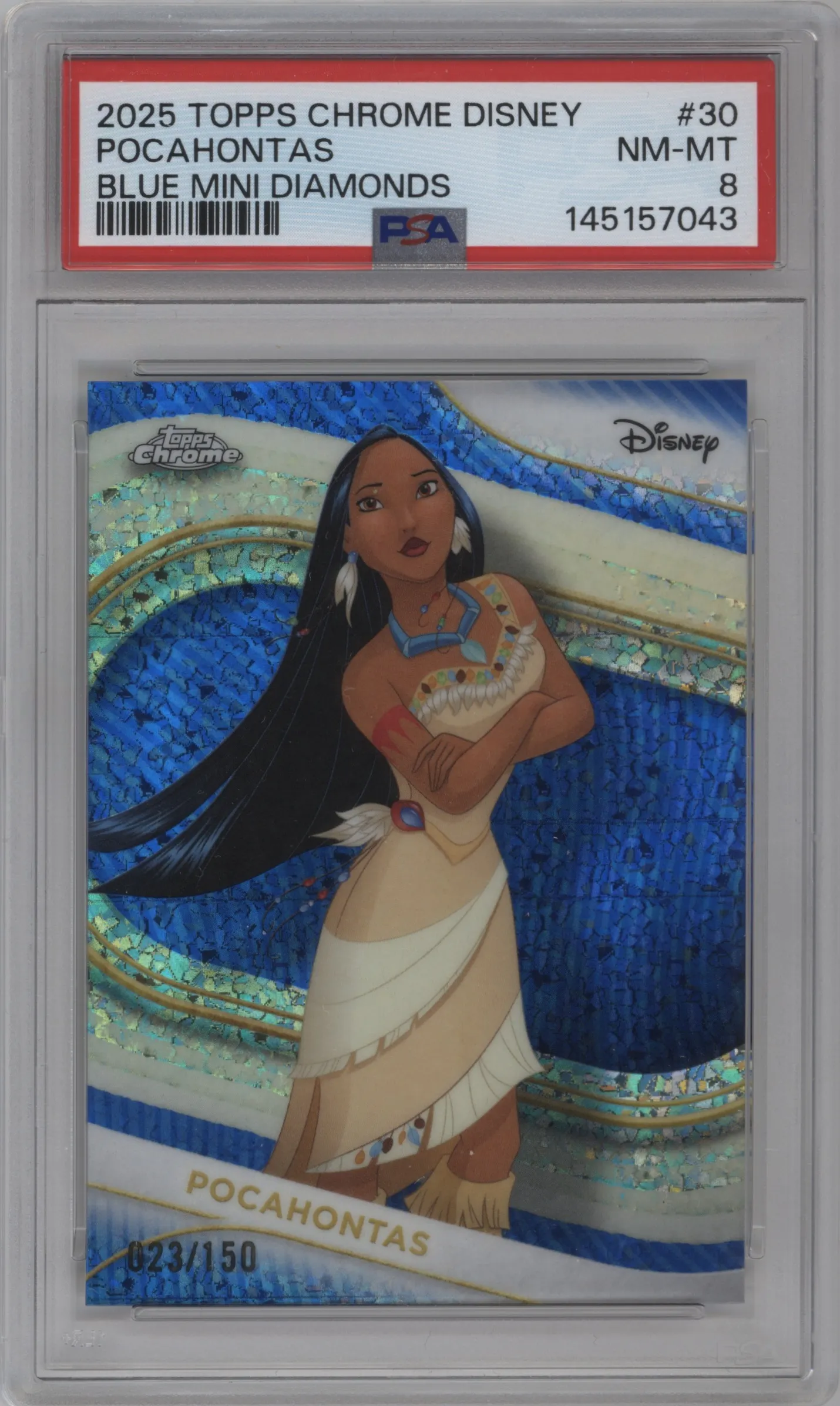 2025 Topps Chrome Disney Pocahontas Blue Mini-Diamonds #30 PSA 8