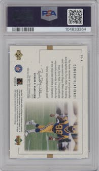 Torry Holt from the 1999 SP Authentic set featuring a Green parallel graded by PSA and given an overall grade of 9.