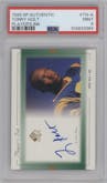Torry Holt from the 1999 SP Authentic set featuring a Green parallel graded by PSA and given an overall grade of 9.