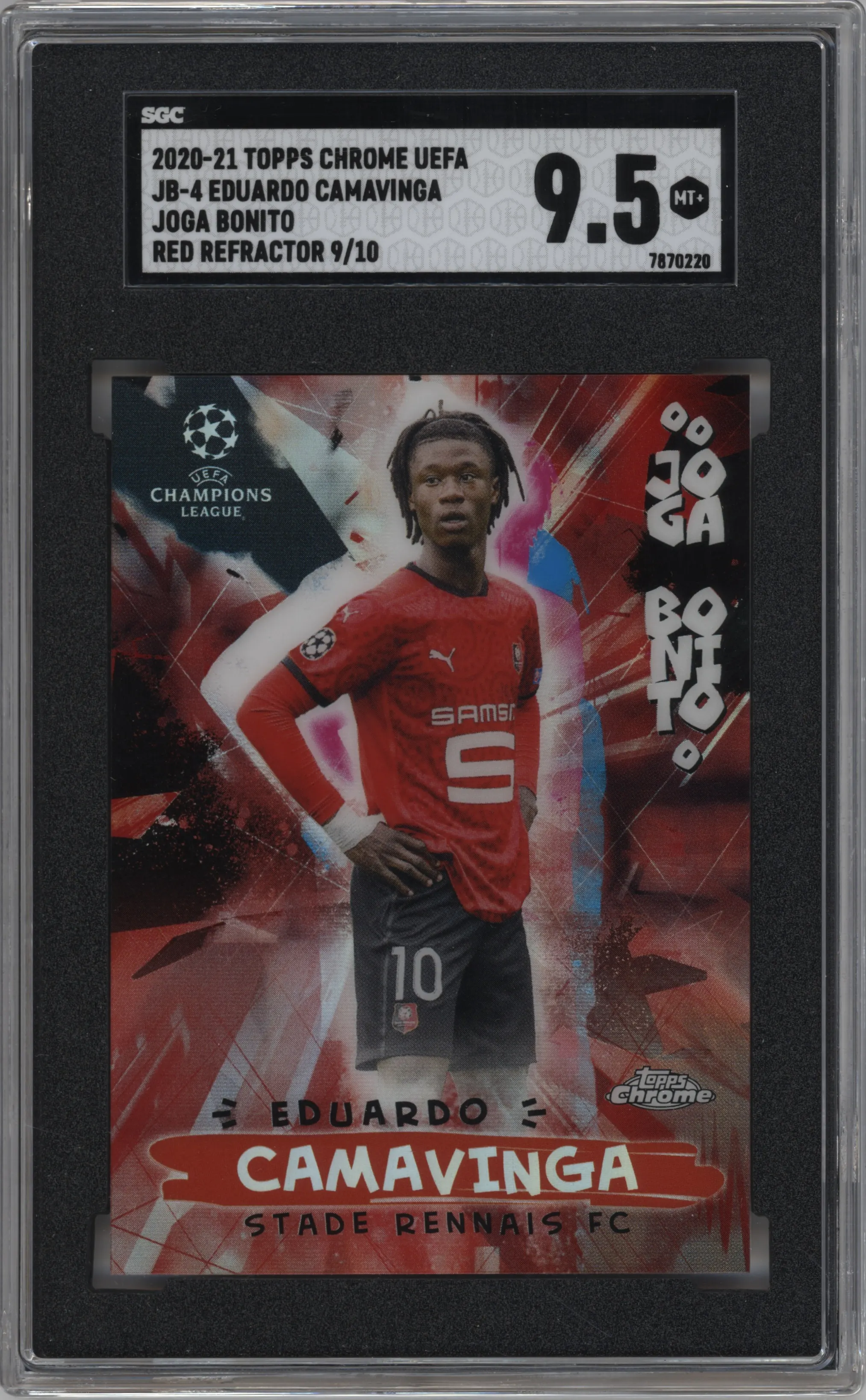 2020 Topps Chrome UEFA Champions League Joga Bonito Eduardo Camavinga Red Refractor SGC 9.5