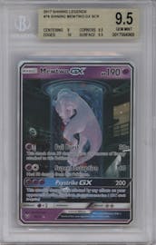 Mewtwo GX from the 2017 Pokemon S&M set graded by Beckett and given an overall grade of 9.5.