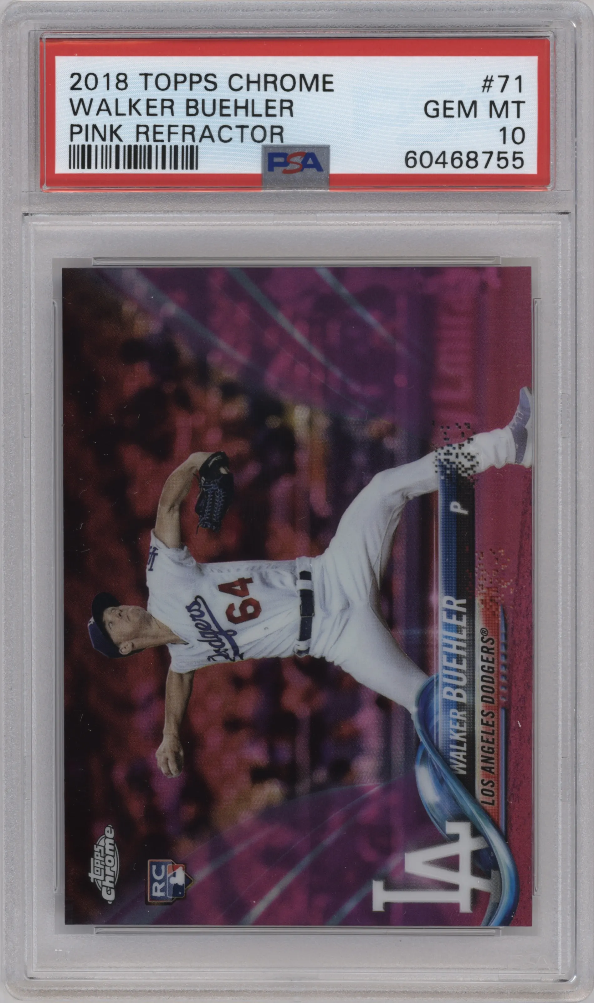 2018 Topps Chrome Walker Buehler Pink Refractor PSA 10