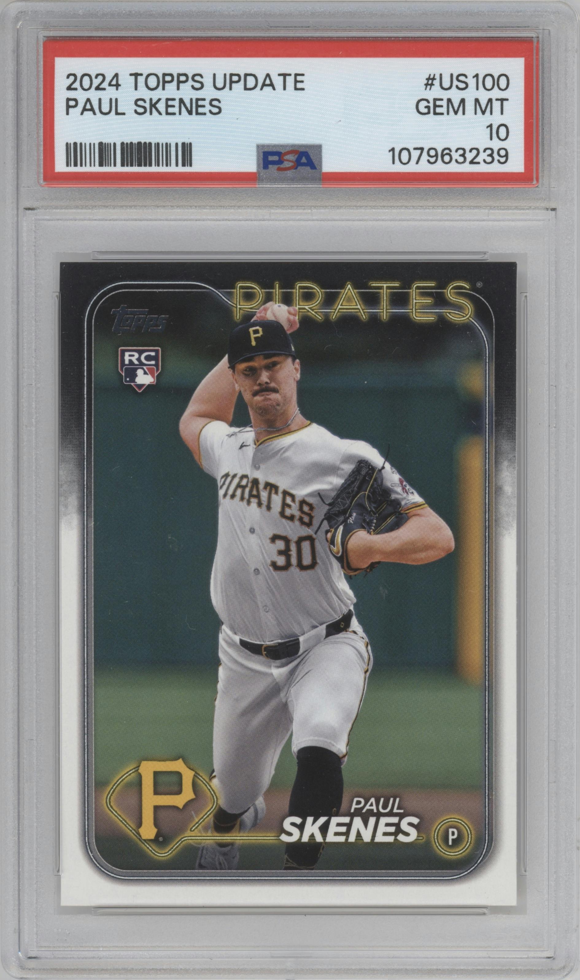 Paul Skenes from the 2024 Topps Update set graded by PSA and given an overall grade of 10.