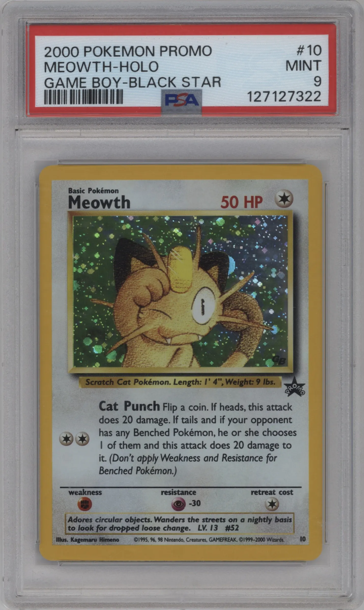 2000 Pokemon WoTC Meowth Trading Card Game (Game Boy) #10 PSA 9