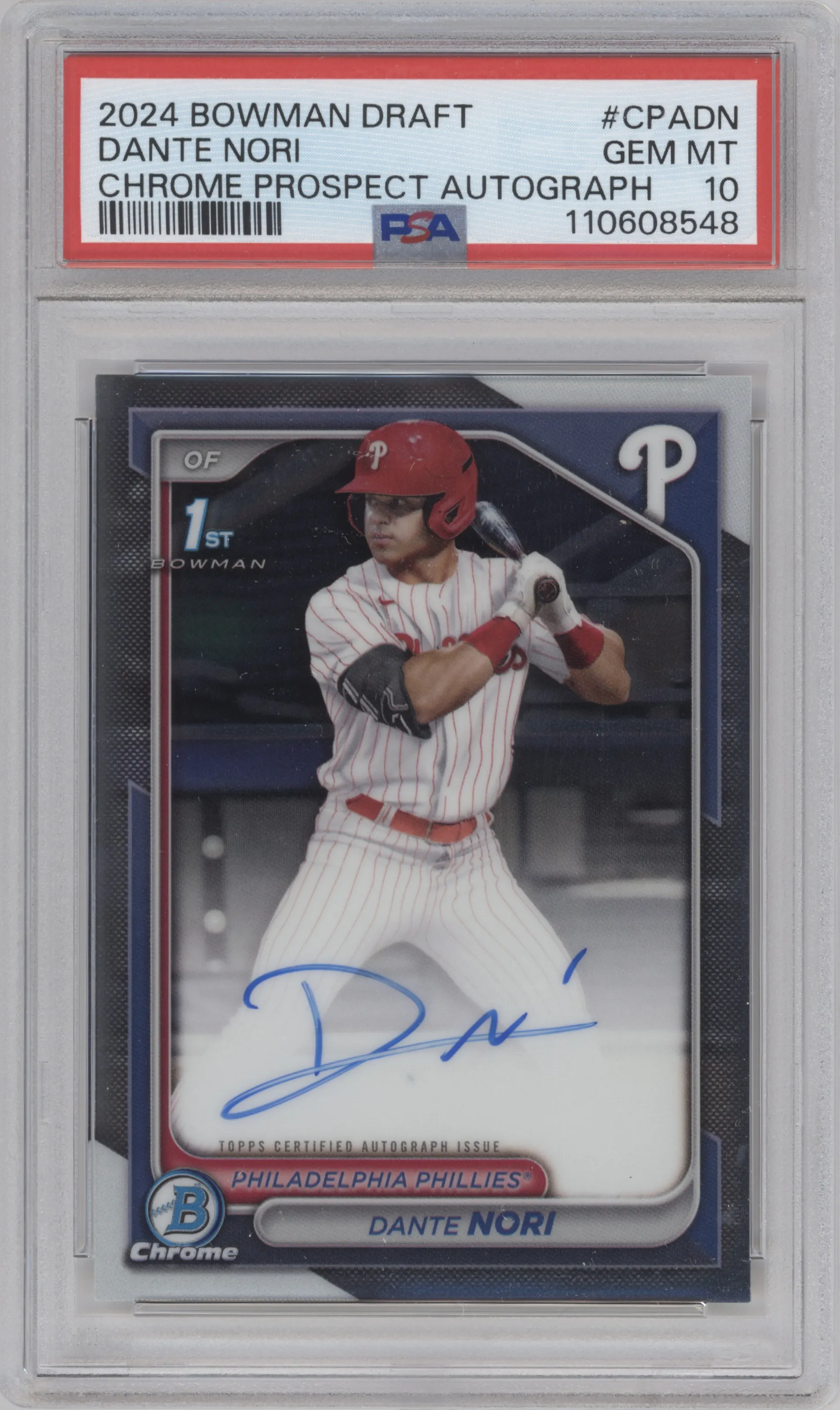 2024 Bowman Draft Chr.Pros.Auto Dante Nori #CPA-DN PSA 10