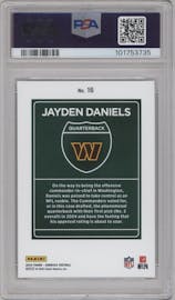 Jayden Daniels from the 2024 Donruss set graded by PSA and given an overall grade of 10.