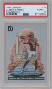 Jayden Daniels from the 2024 Donruss set graded by PSA and given an overall grade of 10.