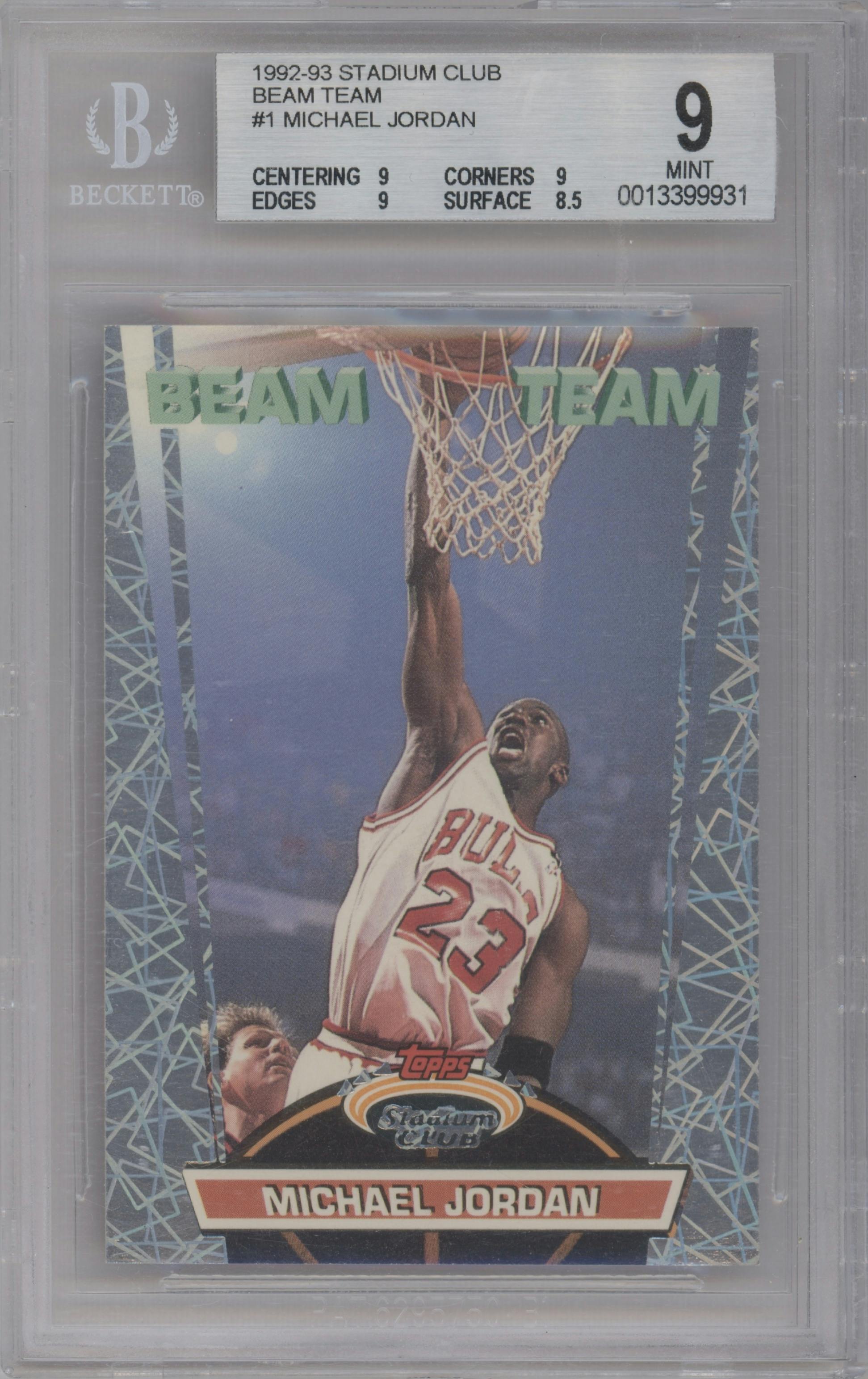 Michael Jordan from the 1992-93 Topps Stadium Club set graded by Beckett and given an overall grade of 9.