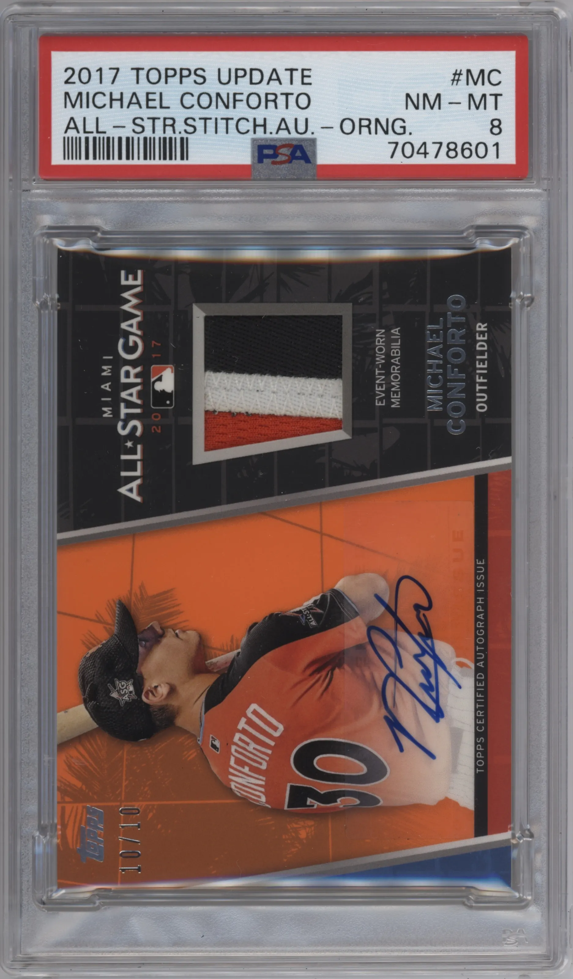 2017 Topps Update All-Star Stitches Auto Michael Conforto Orange PSA 8