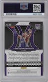 Tyrese Haliburton from the 2020-21 Panini Prizm set featuring a Hyper parallel graded by PSA and given an overall grade of 9.