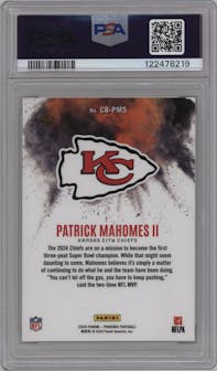 Patrick Mahomes II from the 2024 Panini Phoenix set graded by PSA and given an overall grade of 10.