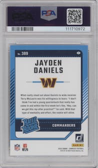 Jayden Daniels from the 2024 Donruss set graded by PSA and given an overall grade of 10.