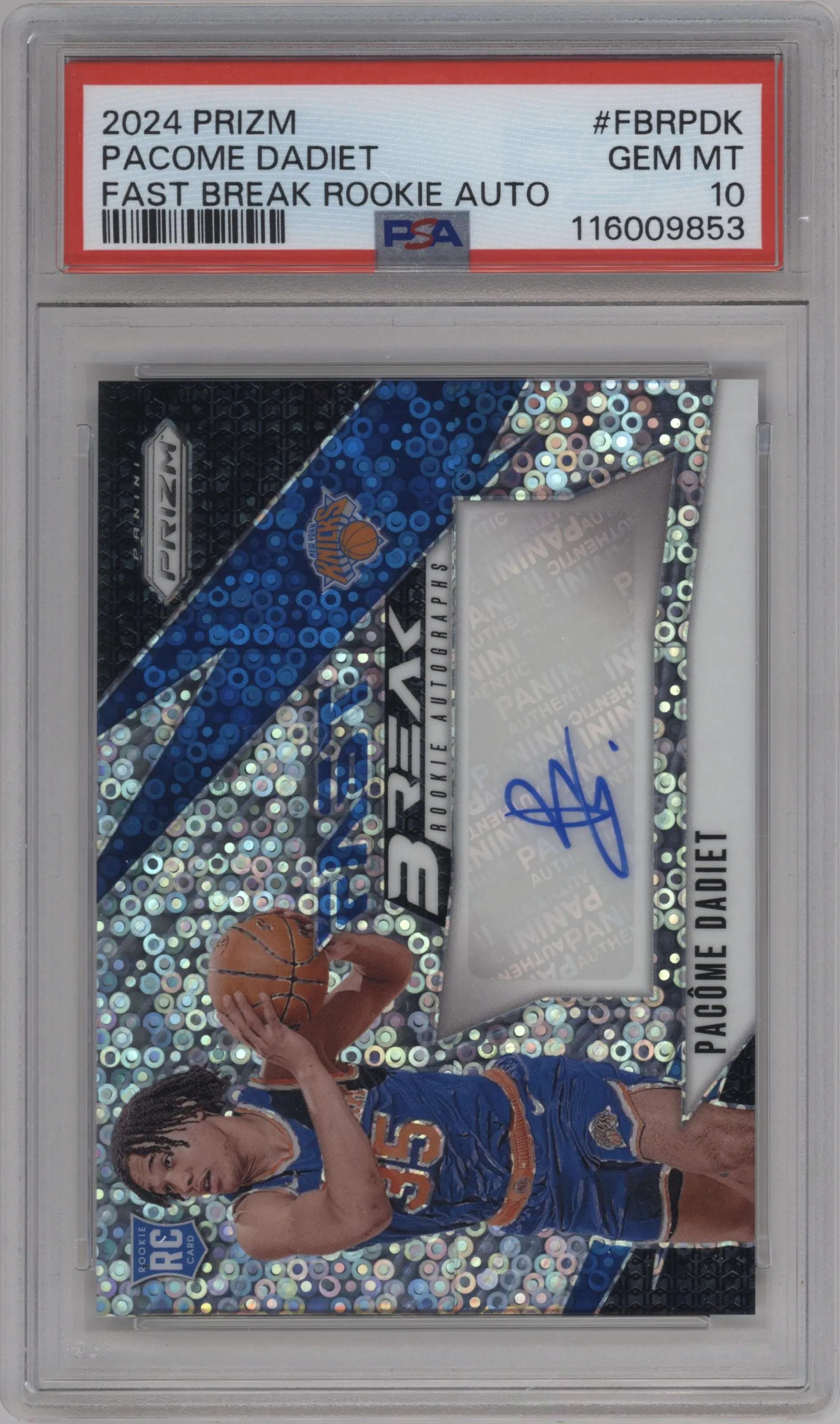 2024 Panini Prizm Fast Break Rke.Auto Pacome Dadiet #FBR-PDK PSA 10