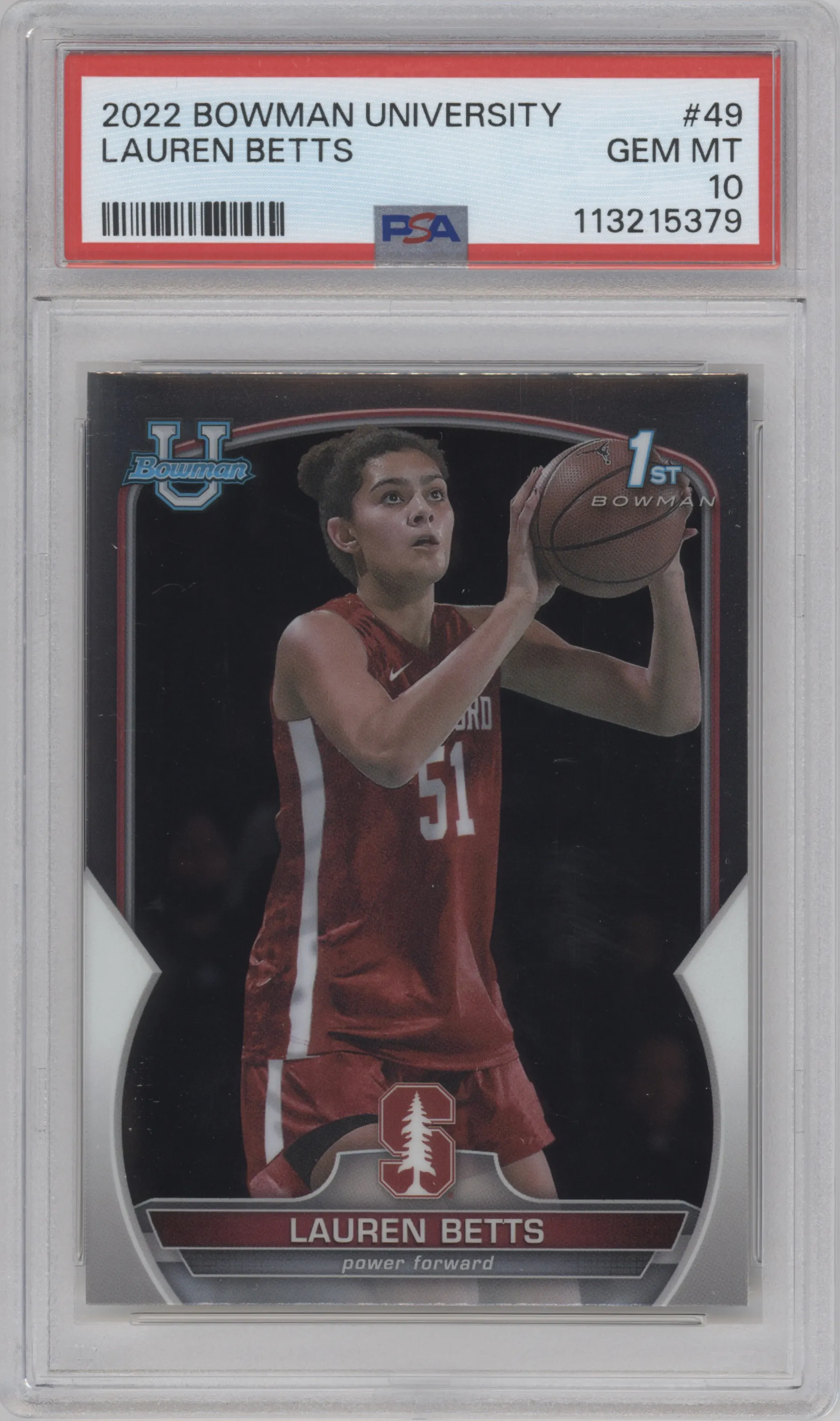 2022 Bowman University Chrome Lauren Betts #49 PSA 10