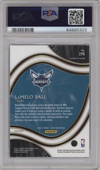 LaMelo Ball from the 2020-21 Panini Select  set featuring a Elephant parallel graded by PSA and given an overall grade of 10.