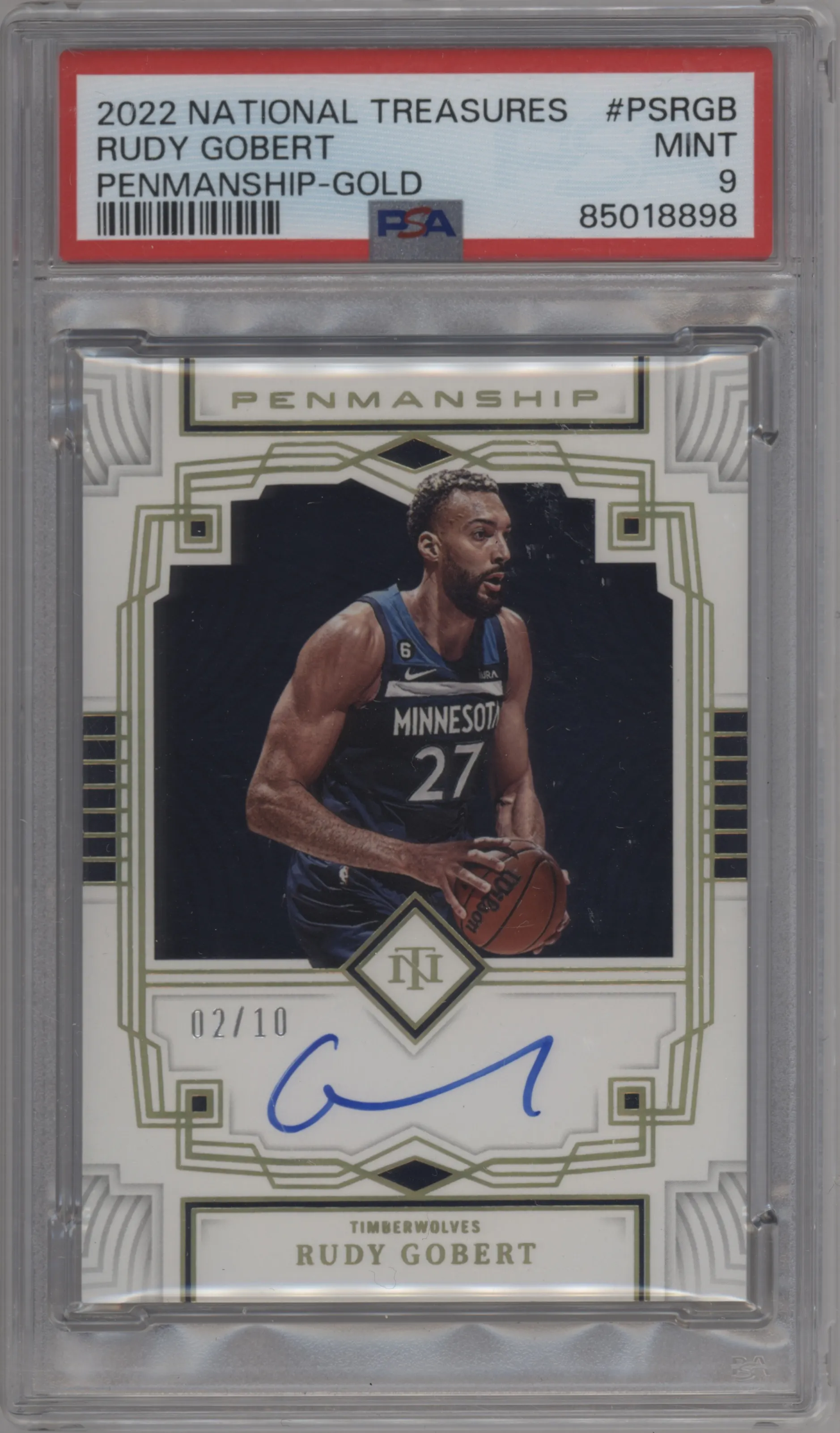 2022 Panini National Treasures Penmanship Rudy Gobert Gold PSA 9