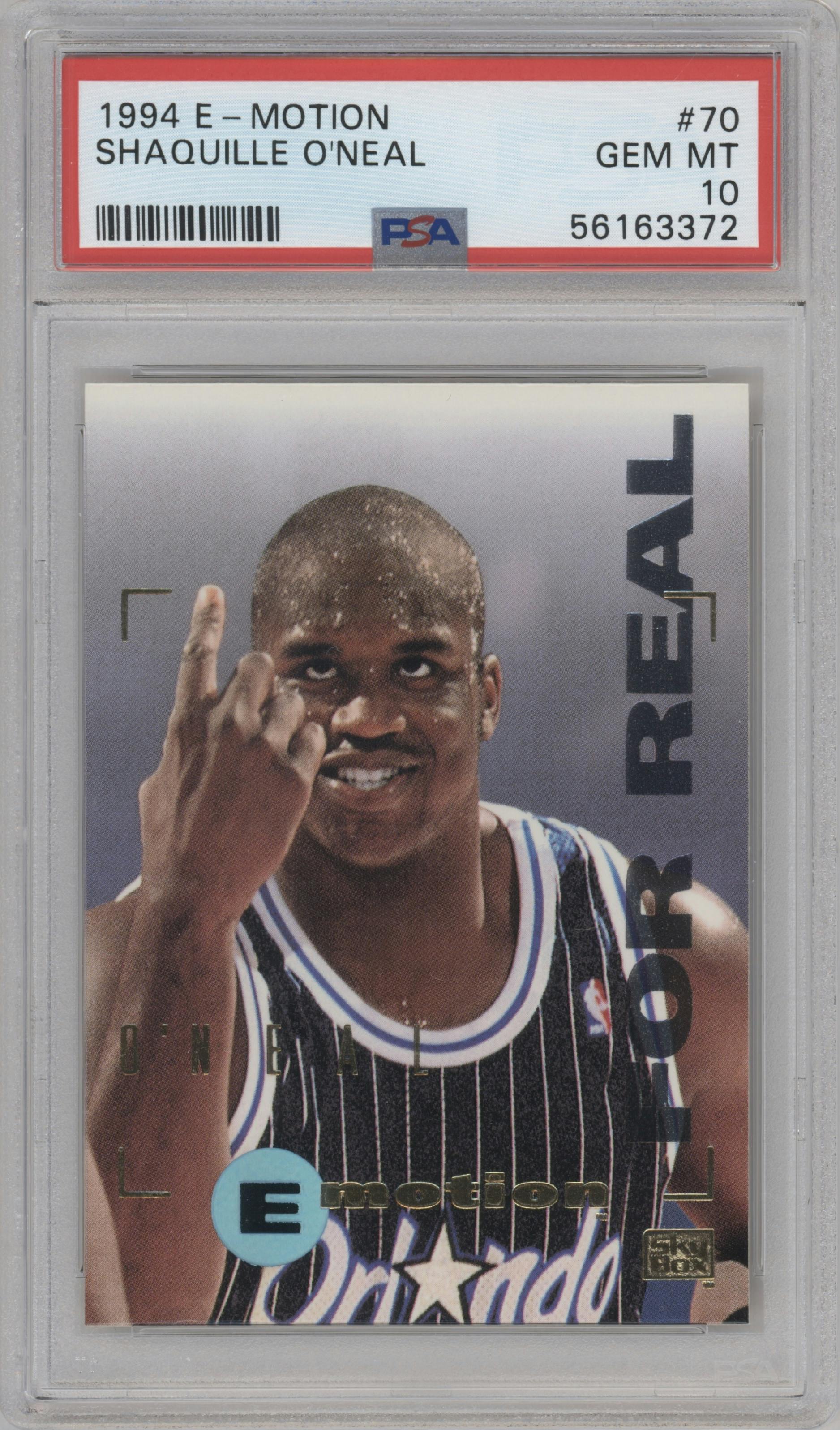 Shaquille O'Neal from the 1994-95 Skybox E-Motion set graded by PSA and given an overall grade of 10.