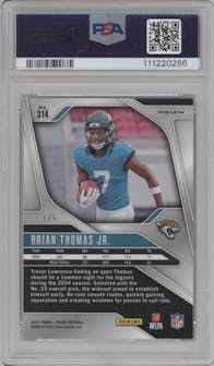 Brian Thomas Jr. from the 2024 Panini Prizm set featuring a Green Shimmer parallel graded by PSA and given an overall grade of 9.