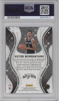 Victor Wembanyama from the 2023-24 Panini Donruss set graded by PSA and given an overall grade of 9.
