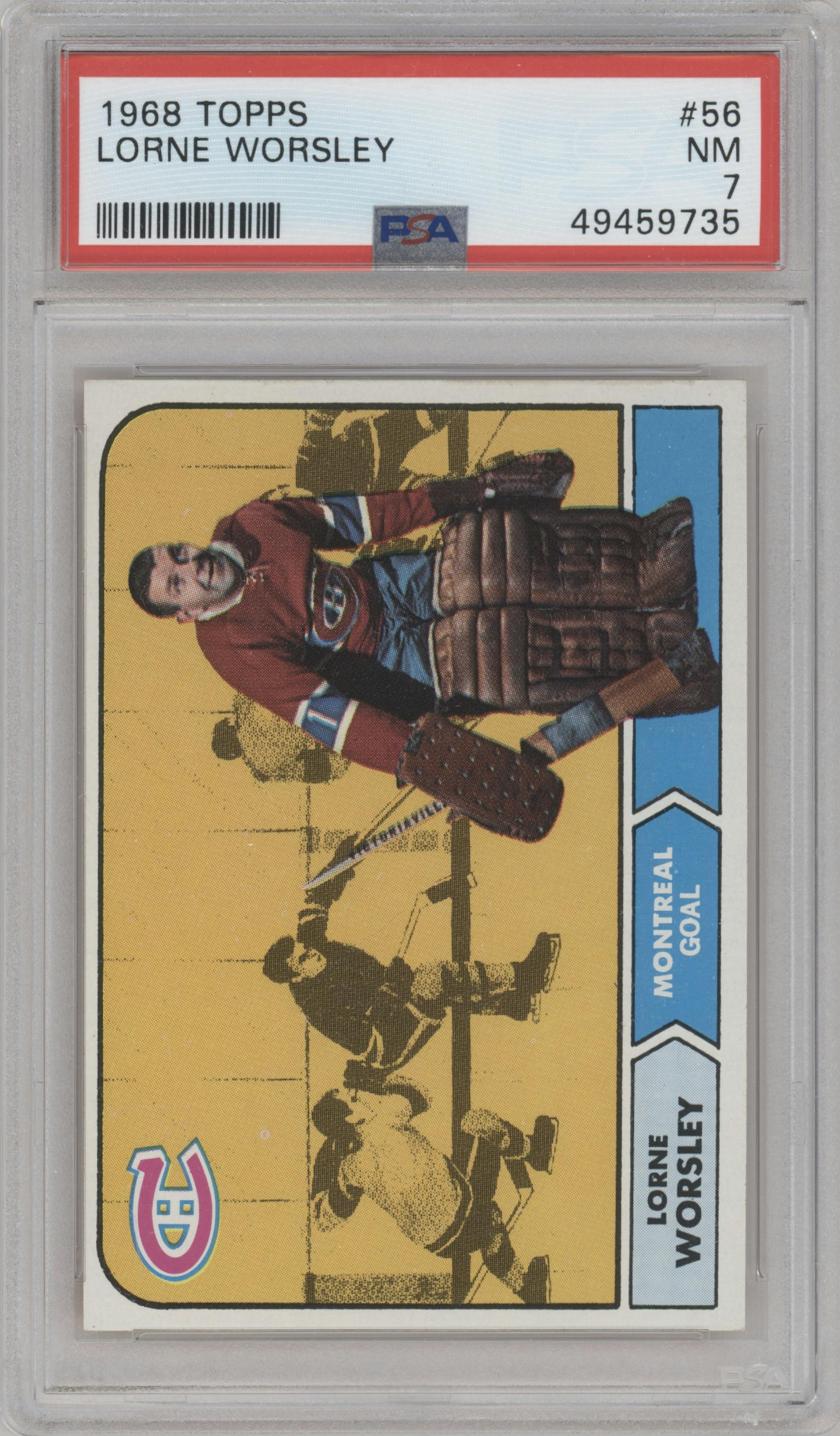Lorne Worsley from the 1968-69 Topps set graded by PSA and given an overall grade of 7.