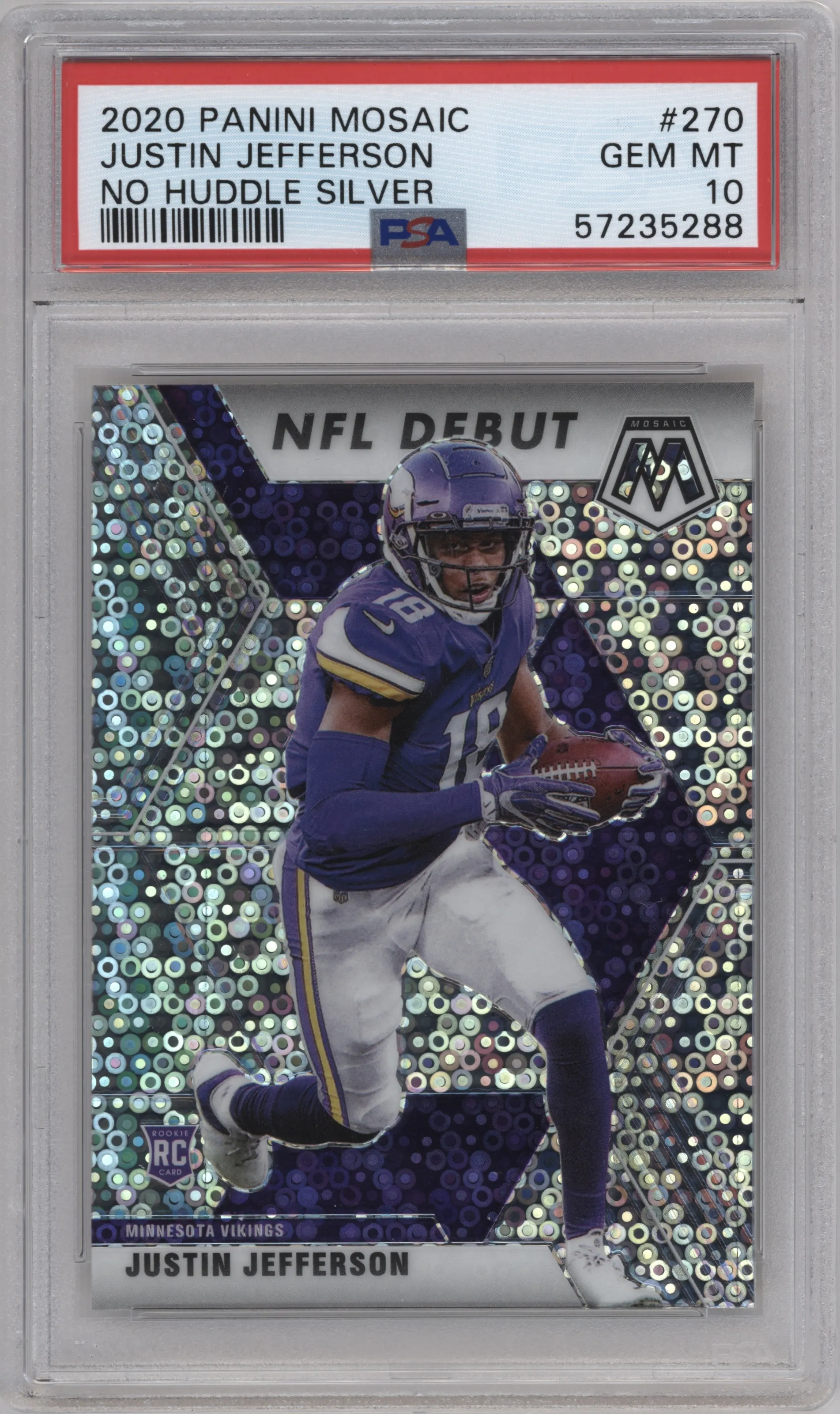 2020 Panini Mosaic Justin Jefferson No Huddle Silver PSA 10