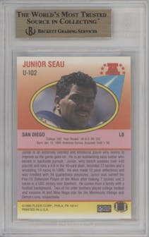 Junior Seau from the 1990 Fleer Update set graded by Beckett and given an overall grade of 9.5.