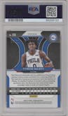 Tyrese Maxey from the 2020-21 Panini Prizm set featuring a Orange Wave parallel graded by PSA and given an overall grade of 9.