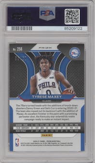 Tyrese Maxey from the 2020-21 Panini Prizm set featuring a Orange Wave parallel graded by PSA and given an overall grade of 9.