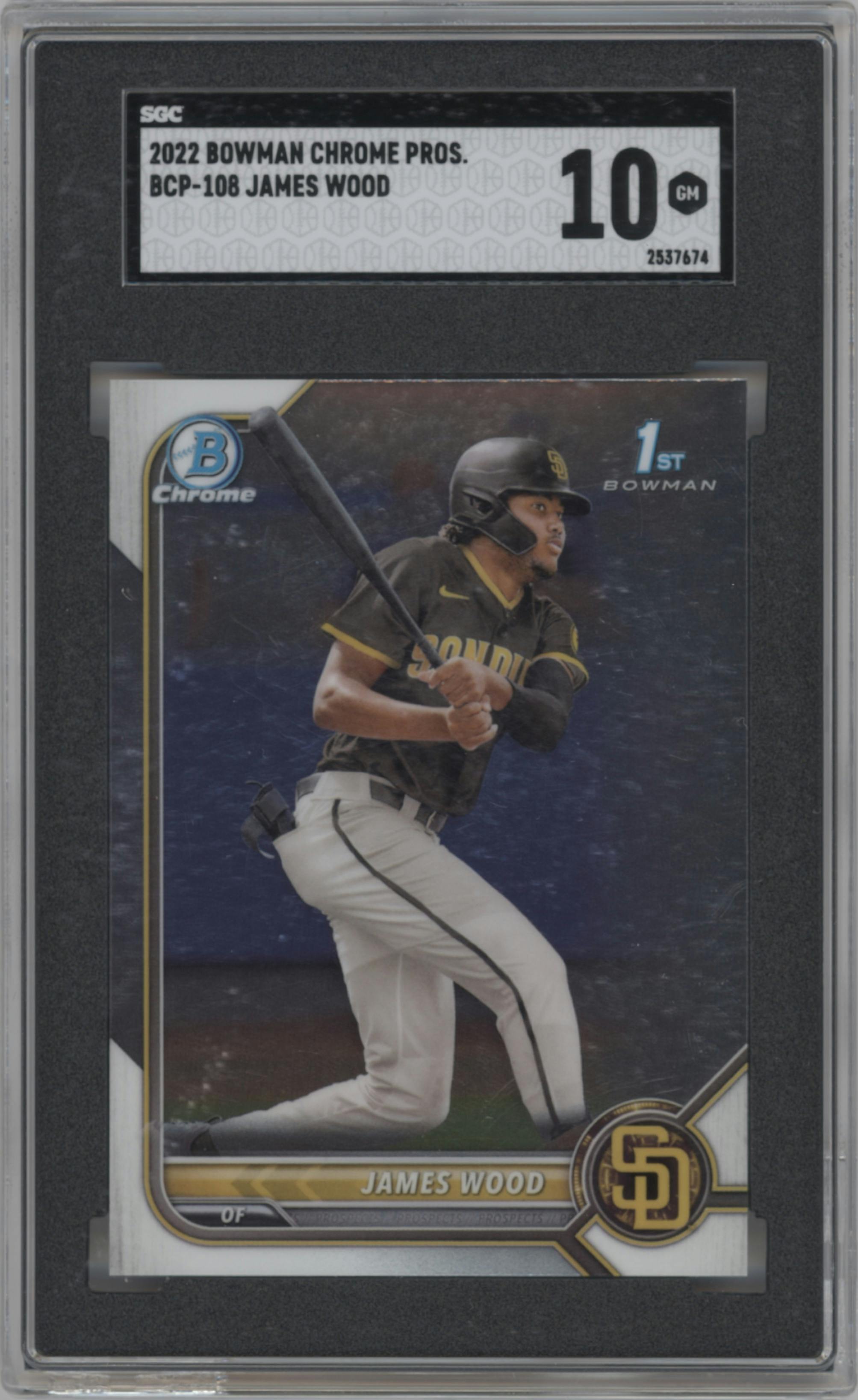 James Wood from the 2022 Bowman set graded by SGC and given an overall grade of 10.