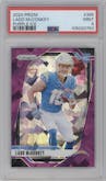 Ladd McConkey from the 2024 Panini Prizm set featuring a Purple Ice parallel graded by PSA and given an overall grade of 9.
