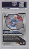 Ladd McConkey from the 2024 Panini Prizm set featuring a Purple Ice parallel graded by PSA and given an overall grade of 9.